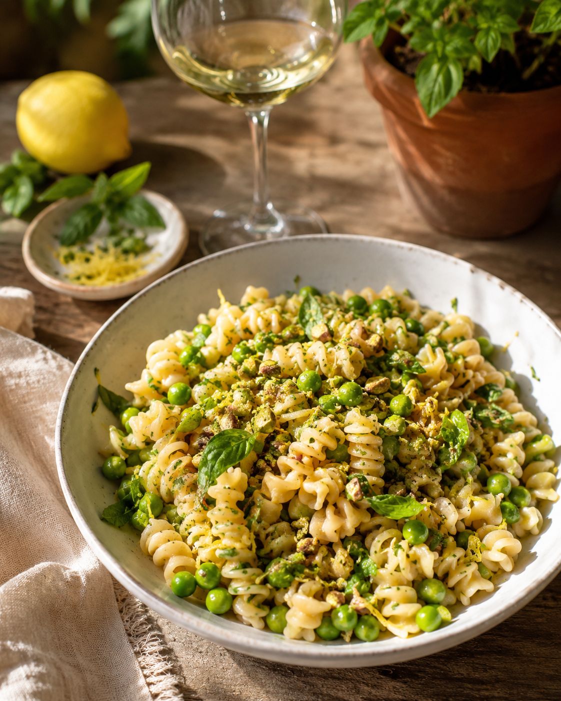 How to prepare fusilli with peas, mint and pistachios